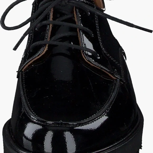 NEW Paul Green Audra Lug Sole Derby Black Patent Leather Loafers with Suede - Picture 3 of 7